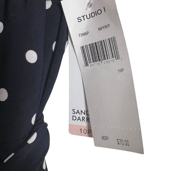 Sandra Darren Navy Polka Dot Sleeveless Button Shirt Midi Dress Size 10P - Picture 3 of 8